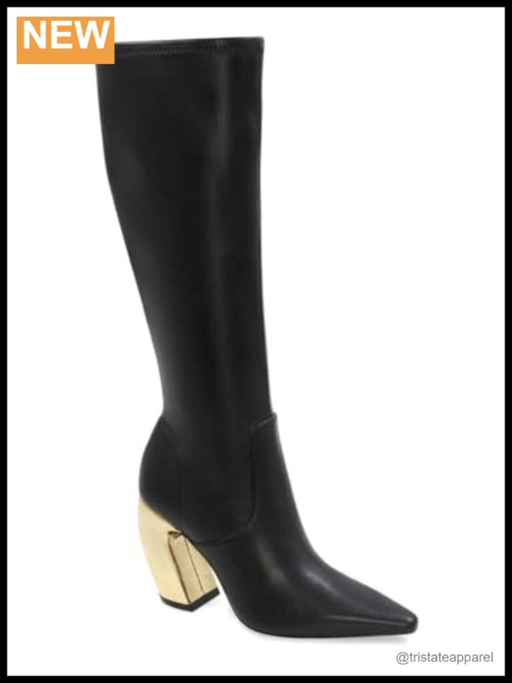 Nappa Stretch Leather Mid-Calf Boots Architectural Heel Zip Closure